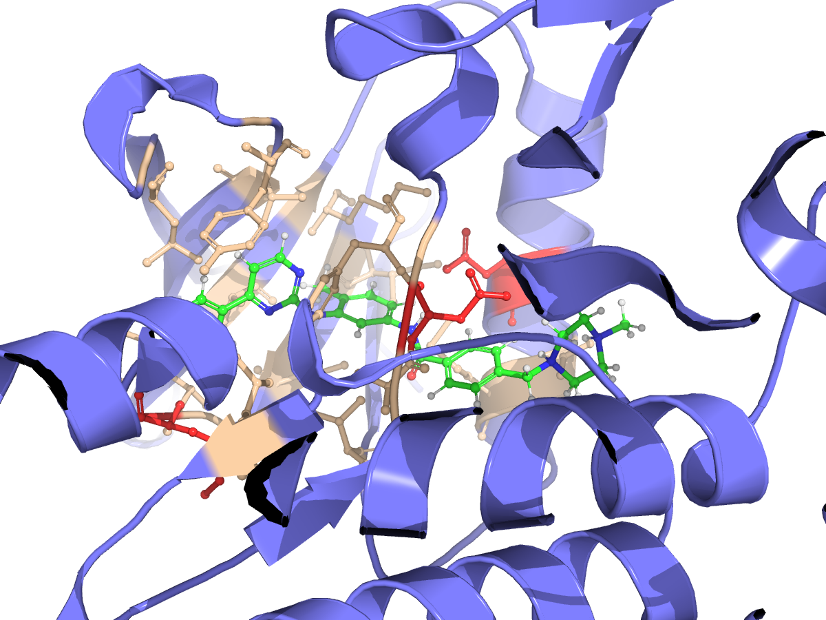 Docked imatinib in the ABL1 2HYY chain A crystal-structure receptor