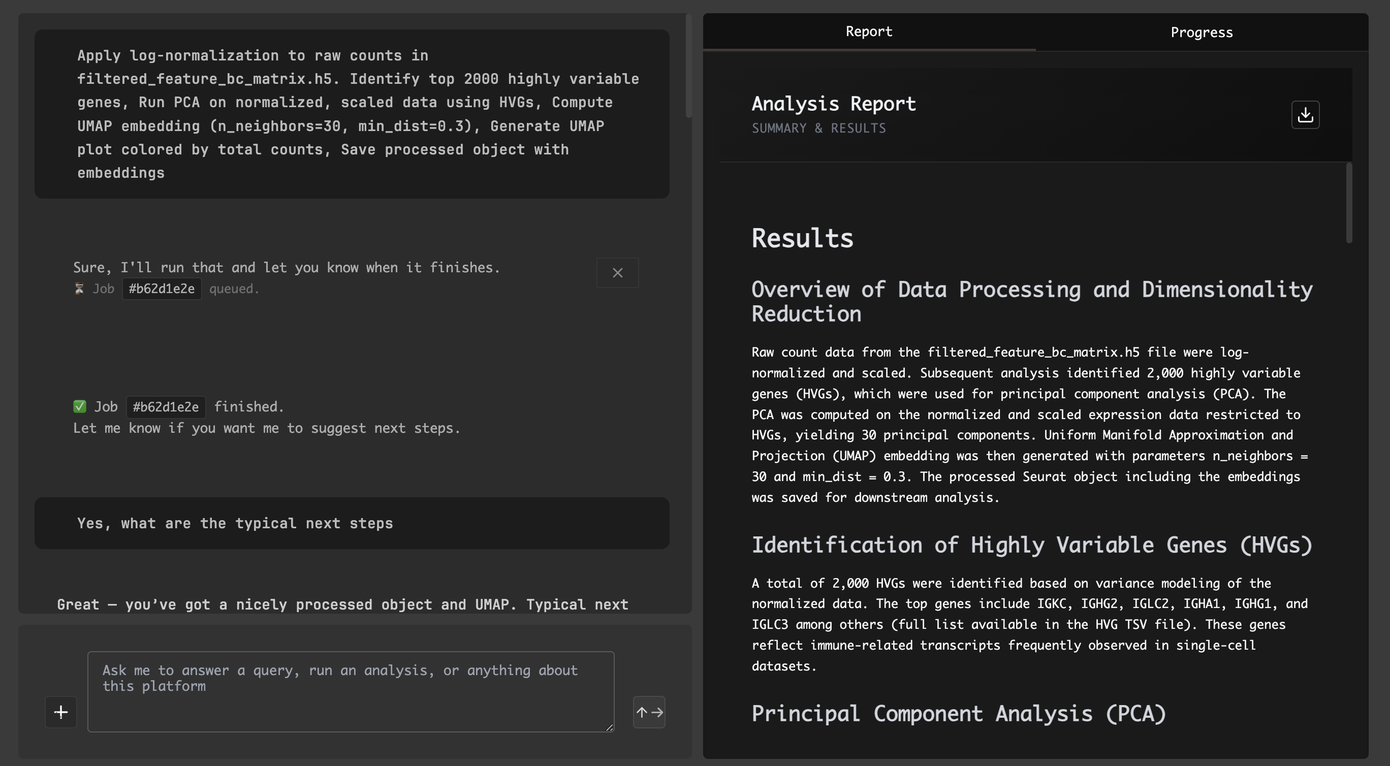 Pipette.bio interface showing RNA-seq analysis
